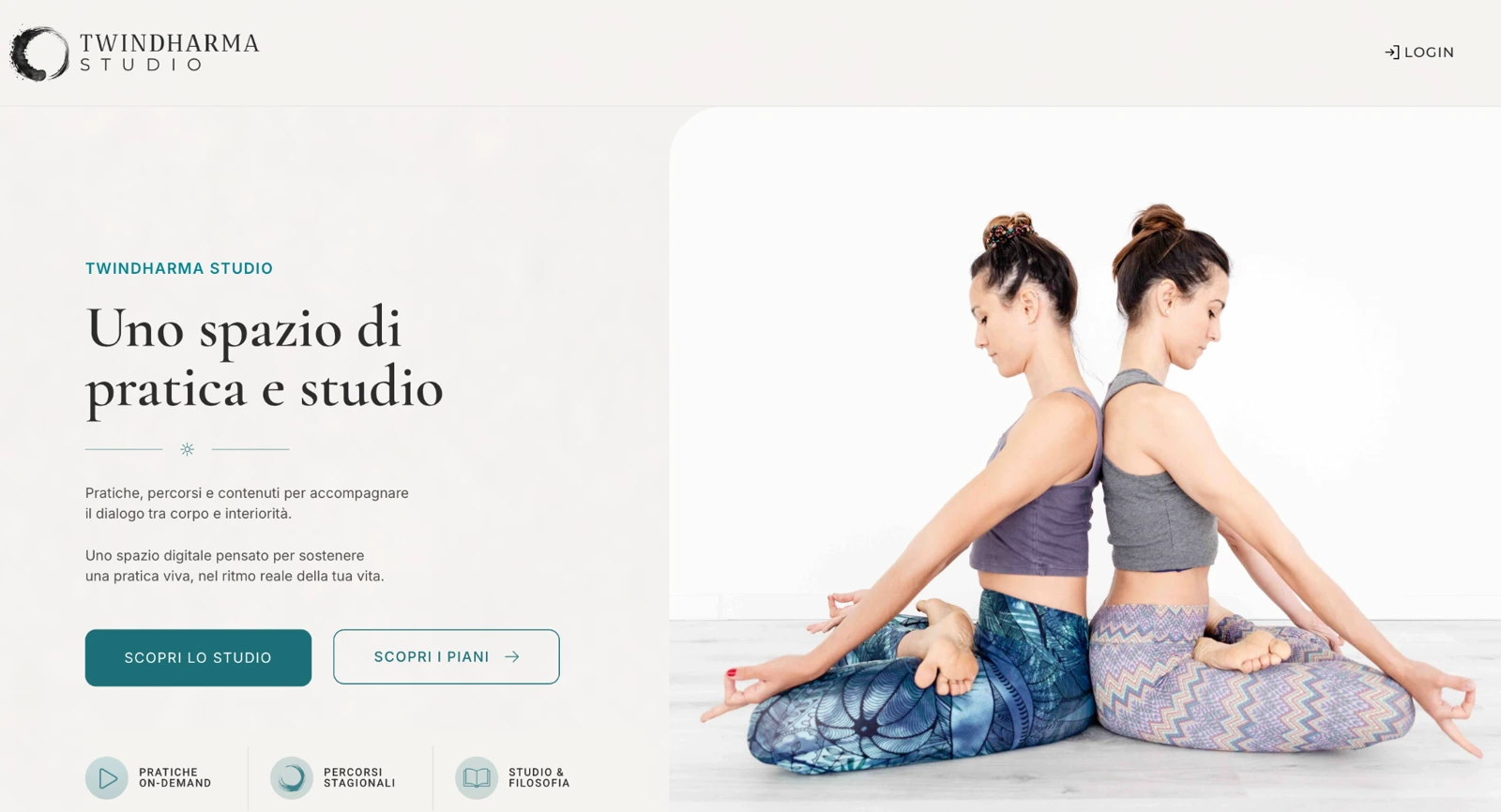 Anteprima reale della pagina pubblica di Twindharma Studio